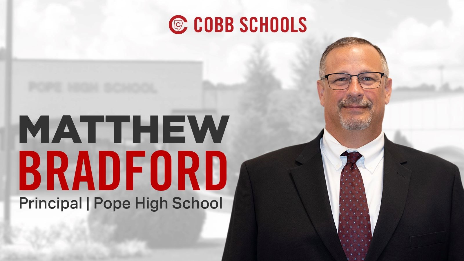 Principal Matthew Bradford serves as principal of Pope High School.